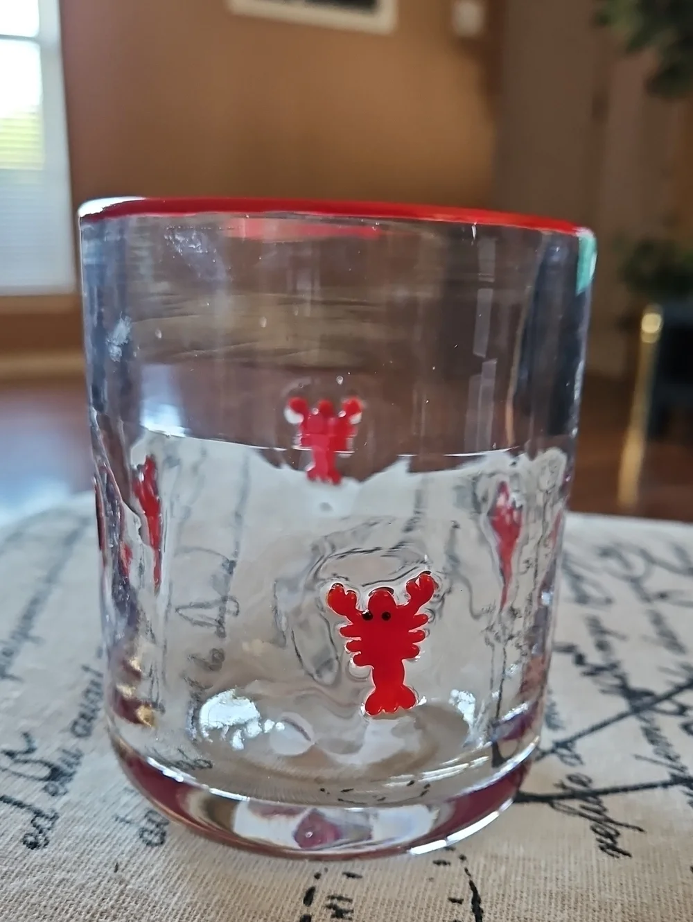 Clear Glass Tumbler with Red Lobster Accent